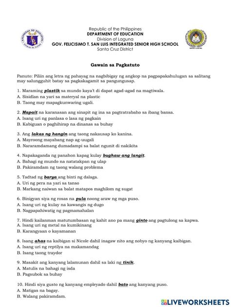 kantutan in a sentence tagalog brainly answer key grade|Denotasyon at konotasyon worksheet .